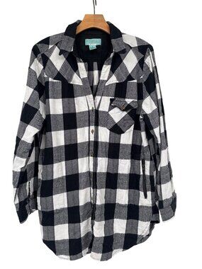 Tasha Polizzi Womens Black White Buffalo Plaid pockets Tunic size XL